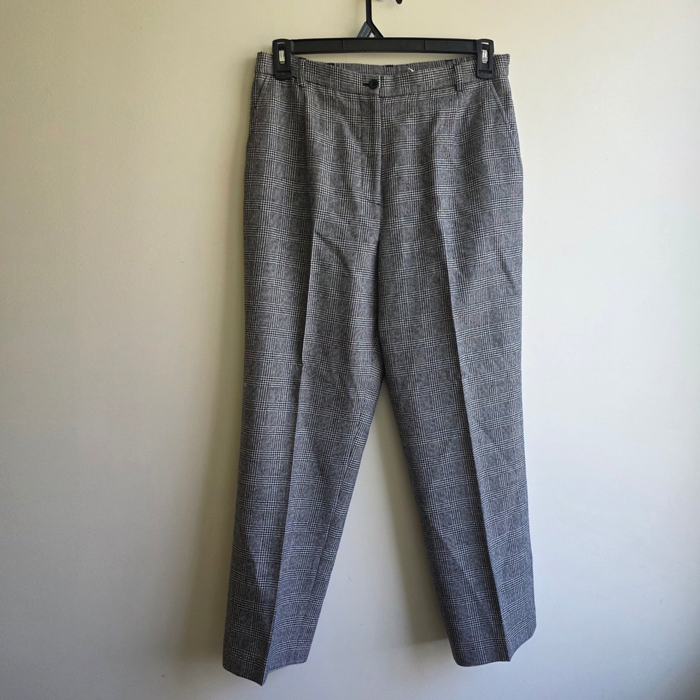 Appleseeds 100% Wool Glen Plaid Trousers Petite 12P Black White Academia Preppy